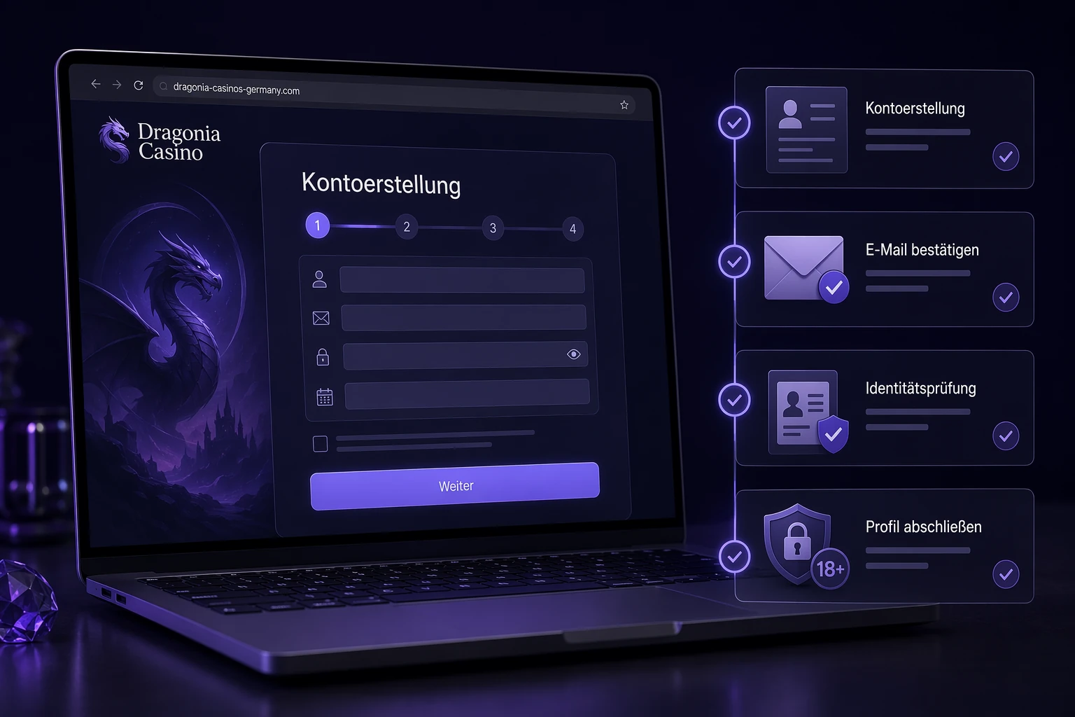 Kontoerstellung und Identitätsprüfung auf der Dragonia Casino Official Site